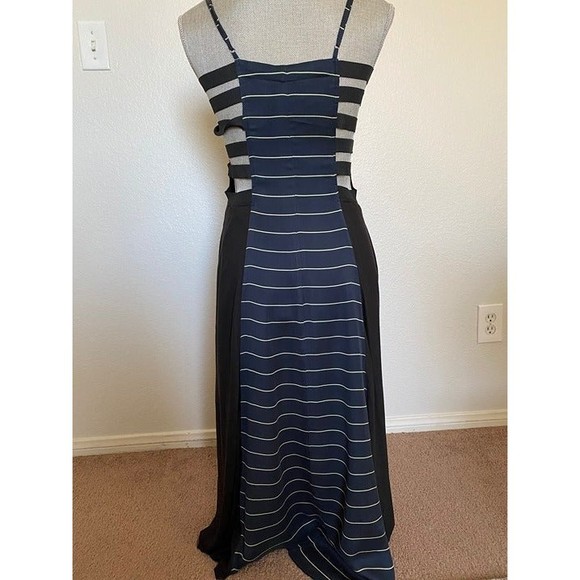 Under Ligne Doo Ri Women’s Dress Navy Black Striped Modal Silk 12 whimsy goth - Picture 7 of 9